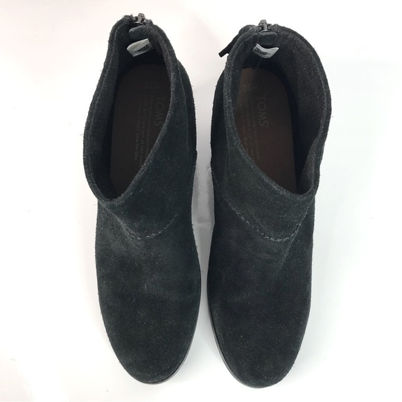 TOMS Black Suede Stacked Block Heel Size 10 Ankle Boots Booties - Picture 11 of 16